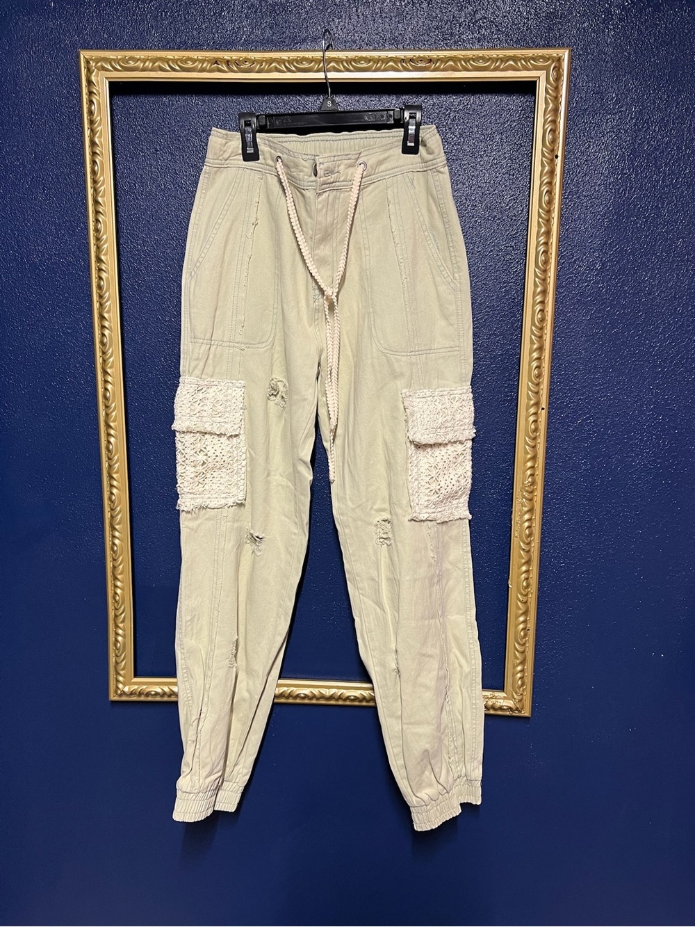 POL Light Sage Cargo Joggers with Textured Patch Pockets